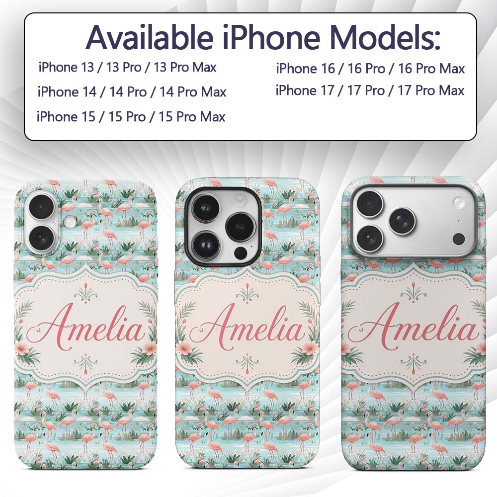 Delicate Flamingo Birds with Soft Floral Water Custom Name Protective Phone Case Mobile Cover Durable Everyday Smartphone Shock Resistant