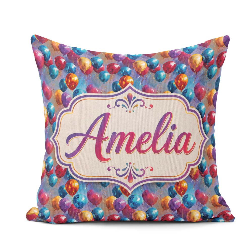 Custom Name Colorful Party Balloons Seamless Pattern Name Cute Square Filled Cushion Throw Pillow Sofa Bed Home Decor Zip Washable UK Made