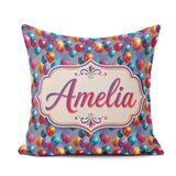 Custom Name Colorful Party Balloons Seamless Pattern Name Cute Square Filled Cushion Throw Pillow Sofa Bed Home Decor Zip Washable UK Made