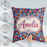 Custom Name Colorful Party Balloons Seamless Pattern Name Cute Square Filled Cushion Throw Pillow Sofa Bed Home Decor Zip Washable UK Made