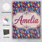Personalised Name Colorful Party Balloons Custom  Unique Gift Idea Elegant Feature Canvas Wall Art Print Decor Picture Ready to Hang