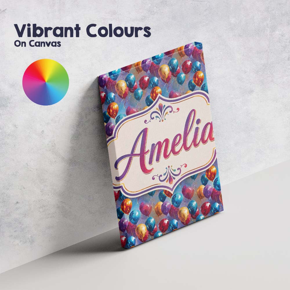 Personalised Name Colorful Party Balloons Custom  Unique Gift Idea Elegant Feature Canvas Wall Art Print Decor Picture Ready to Hang