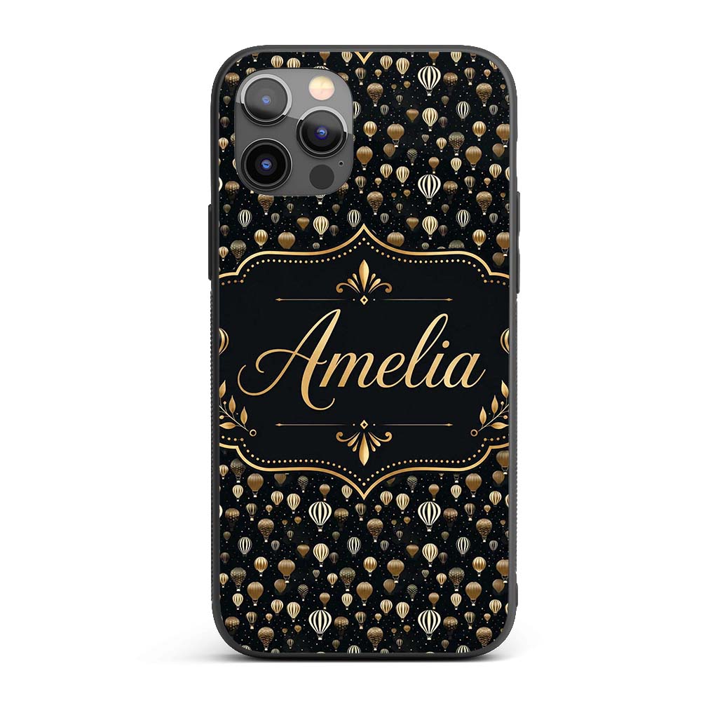 Luxury Gold Hot Air Balloons Night Sky Seamless Custom Name Protective Phone Case Mobile Cover Durable Everyday Smartphone Shock Resistant