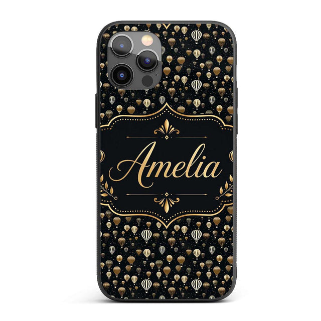 Luxury Gold Hot Air Balloons Night Sky Seamless Custom Name Protective Phone Case Mobile Cover Durable Everyday Smartphone Shock Resistant