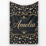 Luxury Gold Hot Air Balloons Night Sky Seamless Pattern Name Cute  Personalised Custom Name Super Soft Fleece Blanket Bed Sofa Throw