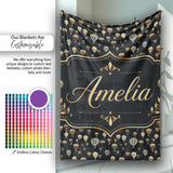 Luxury Gold Hot Air Balloons Night Sky Seamless Pattern Name Cute  Personalised Custom Name Super Soft Fleece Blanket Bed Sofa Throw