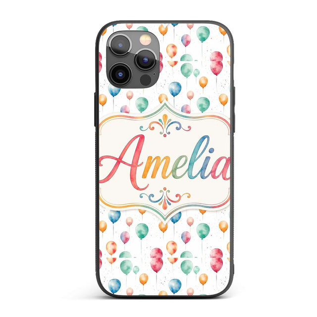 Watercolor Colorful Floating Balloons Seamless Custom Name Protective Phone Case Mobile Cover Durable Everyday Smartphone Shock Resistant