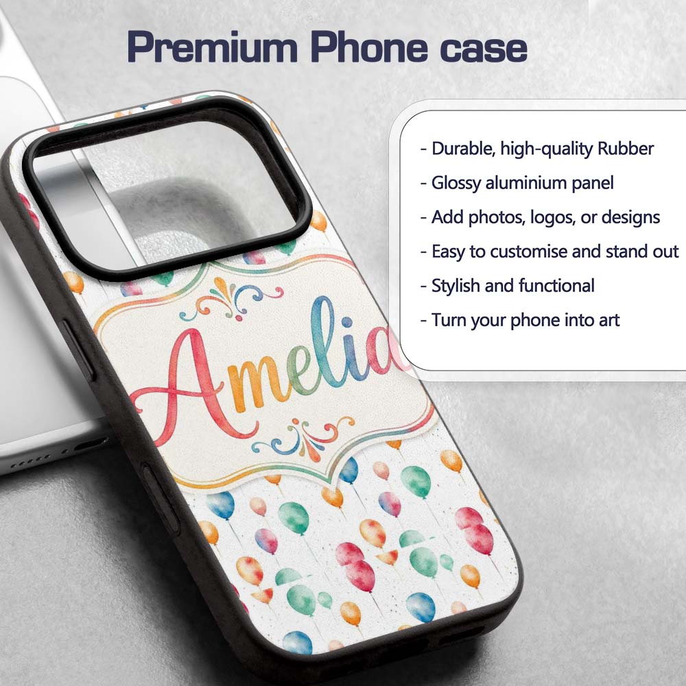 Watercolor Colorful Floating Balloons Seamless Custom Name Protective Phone Case Mobile Cover Durable Everyday Smartphone Shock Resistant
