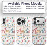 Watercolor Colorful Floating Balloons Seamless Custom Name Protective Phone Case Mobile Cover Durable Everyday Smartphone Shock Resistant