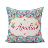Custom Name Vibrant Painted Balloon Cluster Seamless Background Square Filled Cushion Throw Pillow Sofa Bed Home Decor Zip Washable UK Made