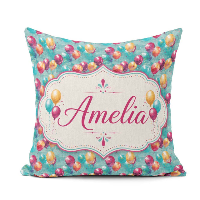 Custom Name Vibrant Painted Balloon Cluster Seamless Background Square Filled Cushion Throw Pillow Sofa Bed Home Decor Zip Washable UK Made