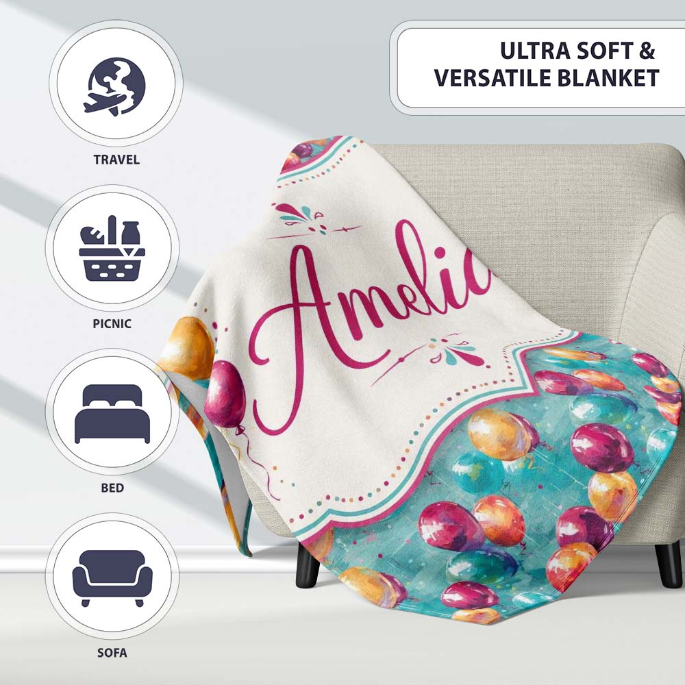 Vibrant Painted Balloon Cluster Seamless Pattern Festive Background  Personalised Custom Name Super Soft Fleece Blanket Bed Sofa Throw