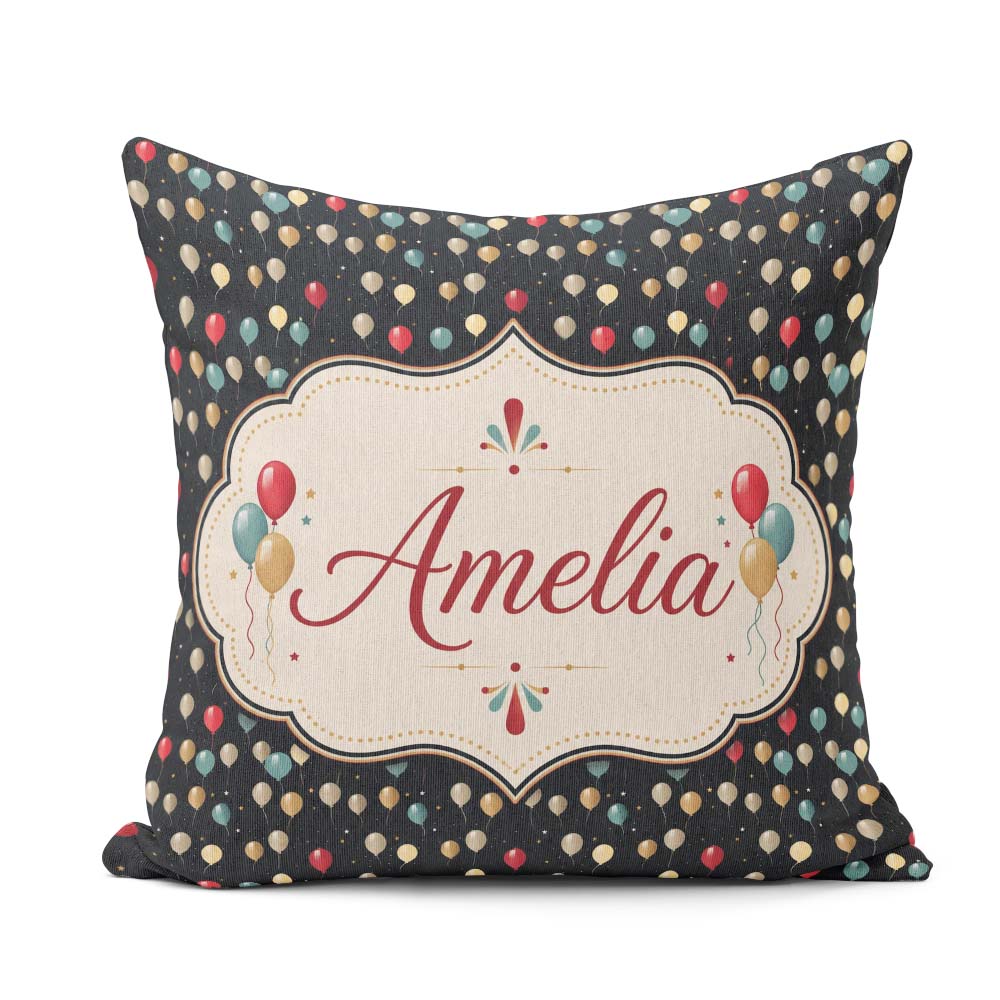 Custom Name Night Sky Balloon Celebration Seamless Pattern Party Square Filled Cushion Throw Pillow Sofa Bed Home Decor Zip Washable UK Made