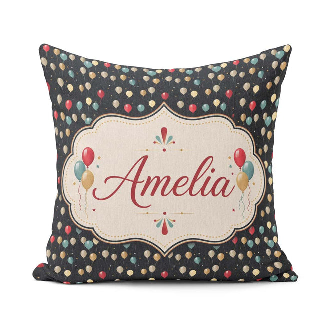 Custom Name Night Sky Balloon Celebration Seamless Pattern Party Square Filled Cushion Throw Pillow Sofa Bed Home Decor Zip Washable UK Made