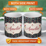 Personalized Custom Name Dark Night Sky Balloon Celebration Seamless Pattern Elegant Party 11oz Ceramic Coffee Tea Mug White Large Handle