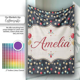 Dark Night Sky Balloon Celebration Seamless Pattern Elegant Party  Personalised Custom Name Super Soft Fleece Blanket Bed Sofa Throw