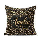 Custom Name Golden Heart Balloon Seamless Celebration Background Square Filled Cushion Throw Pillow Sofa Bed Home Decor Zip Washable UK Made