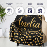 Golden Heart Balloon Luxury Seamless Pattern Celebration Background  Personalised Custom Name Super Soft Fleece Blanket Bed Sofa Throw