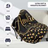Golden Heart Balloon Luxury Seamless Pattern Celebration Background  Personalised Custom Name Super Soft Fleece Blanket Bed Sofa Throw