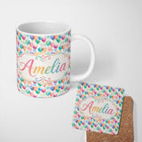 Personalized Custom Name Soft Pastel Balloon Dreamy Seamless Pattern Light Festive 11oz Ceramic Coffee Tea Mug White Large Handle
