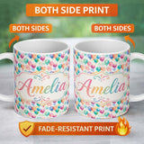Personalized Custom Name Soft Pastel Balloon Dreamy Seamless Pattern Light Festive 11oz Ceramic Coffee Tea Mug White Large Handle