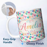 Personalized Custom Name Soft Pastel Balloon Dreamy Seamless Pattern Light Festive 11oz Ceramic Coffee Tea Mug White Large Handle