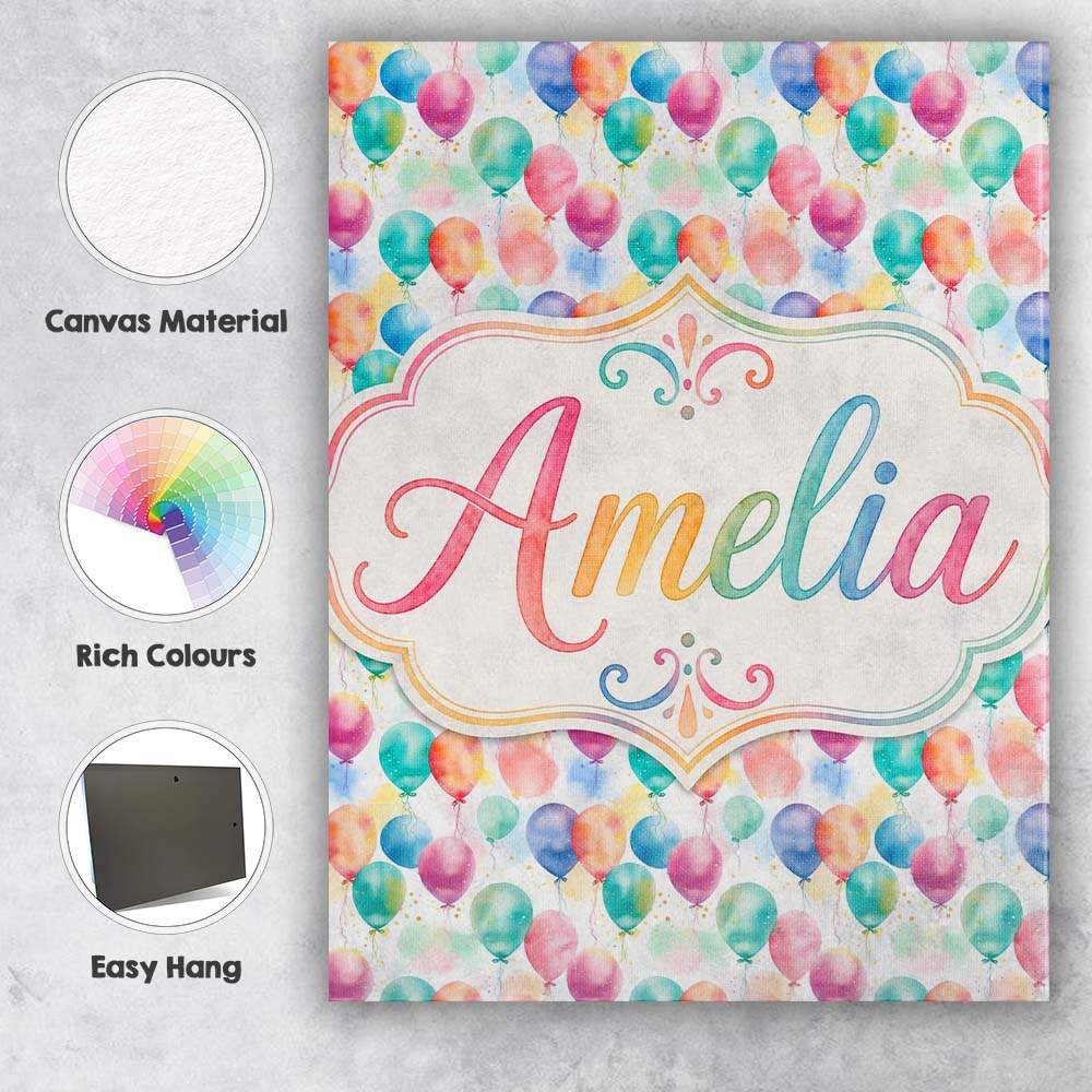 Personalised Name Soft Pastel Balloon Custom Modern Room Accent Creative Decorator Style Canvas Wall Art Print Decor Picture Ready to Hang