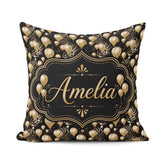 Custom Name Gold Balloon Glamorous Seamless Pattern Celebration Square Filled Cushion Throw Pillow Sofa Bed Home Decor Zip Washable UK Made