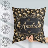 Custom Name Gold Balloon Glamorous Seamless Pattern Celebration Square Filled Cushion Throw Pillow Sofa Bed Home Decor Zip Washable UK Made