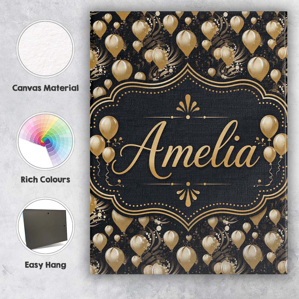 Personalised Name Gold Balloon Glamorous Custom  Unique Gift Idea Elegant Feature Canvas Wall Art Print Decor Picture Ready to Hang
