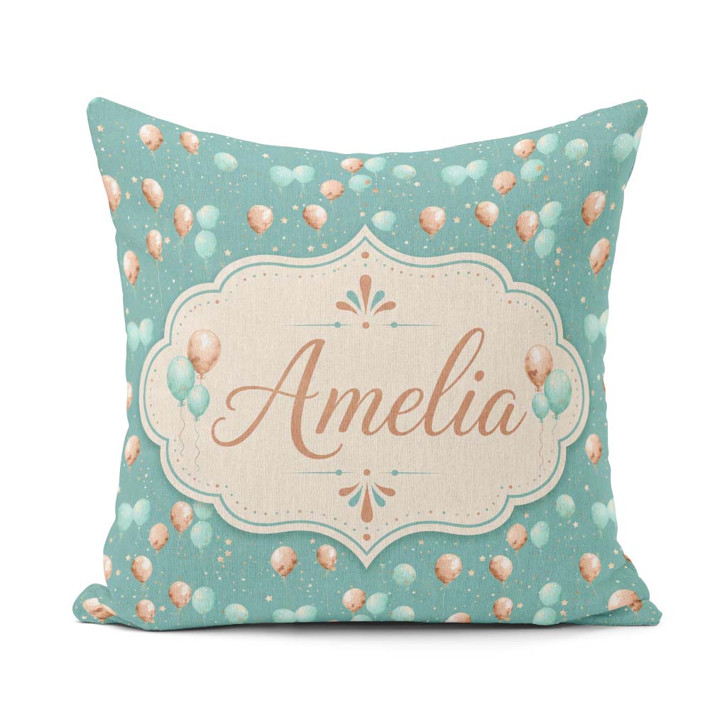 Custom Name Teal Gold Balloon Starry Pattern Elegant Celebration Square Filled Cushion Throw Pillow Sofa Bed Home Decor Zip Washable UK Made