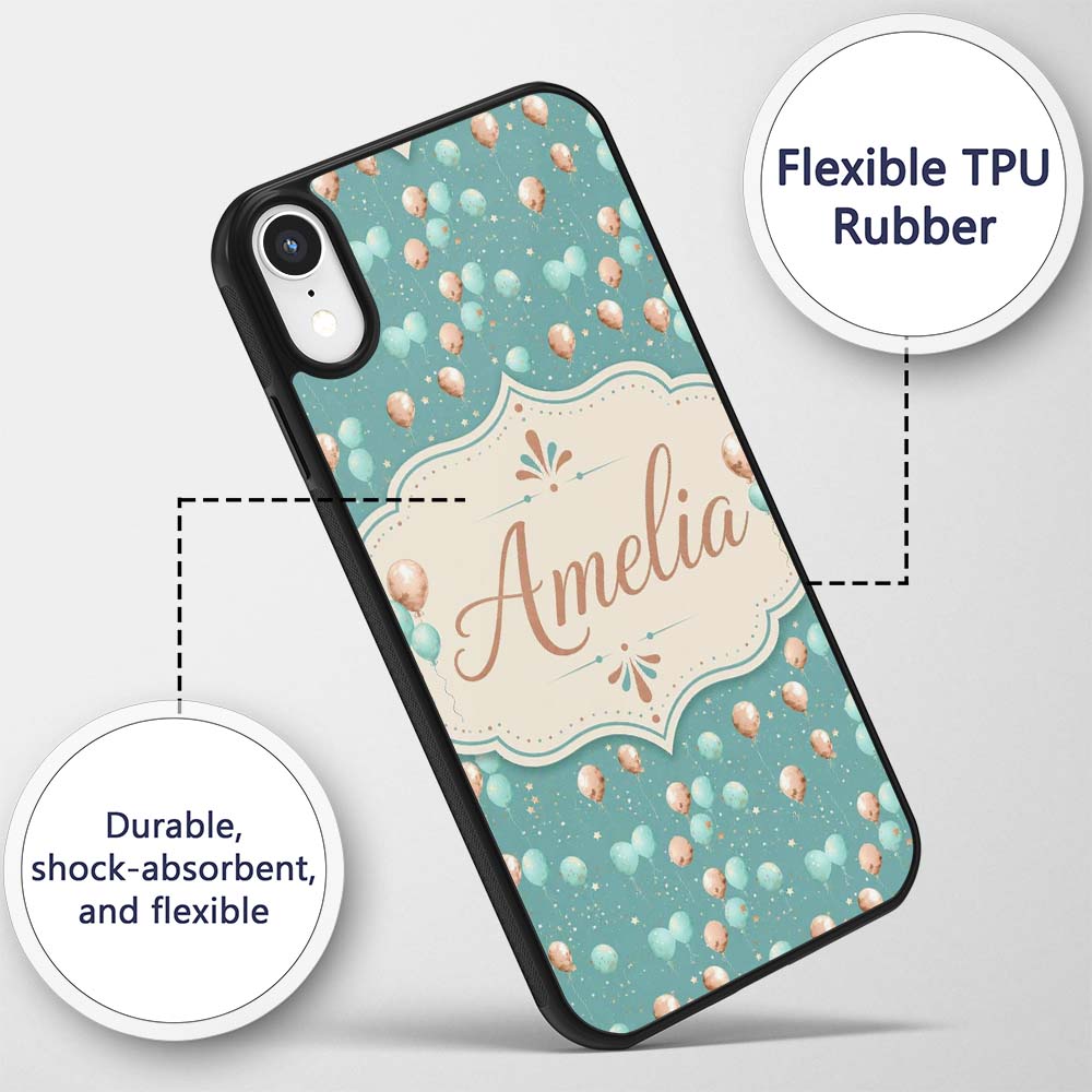 Teal Gold Balloon Starry Seamless Pattern Elegant Custom Name Protective Phone Case Mobile Cover Durable Everyday Smartphone Shock Resistant