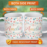 Personalized Custom Name Confetti Balloon Party Seamless Pattern Light Celebration 11oz Ceramic Coffee Tea Mug White Large Handle