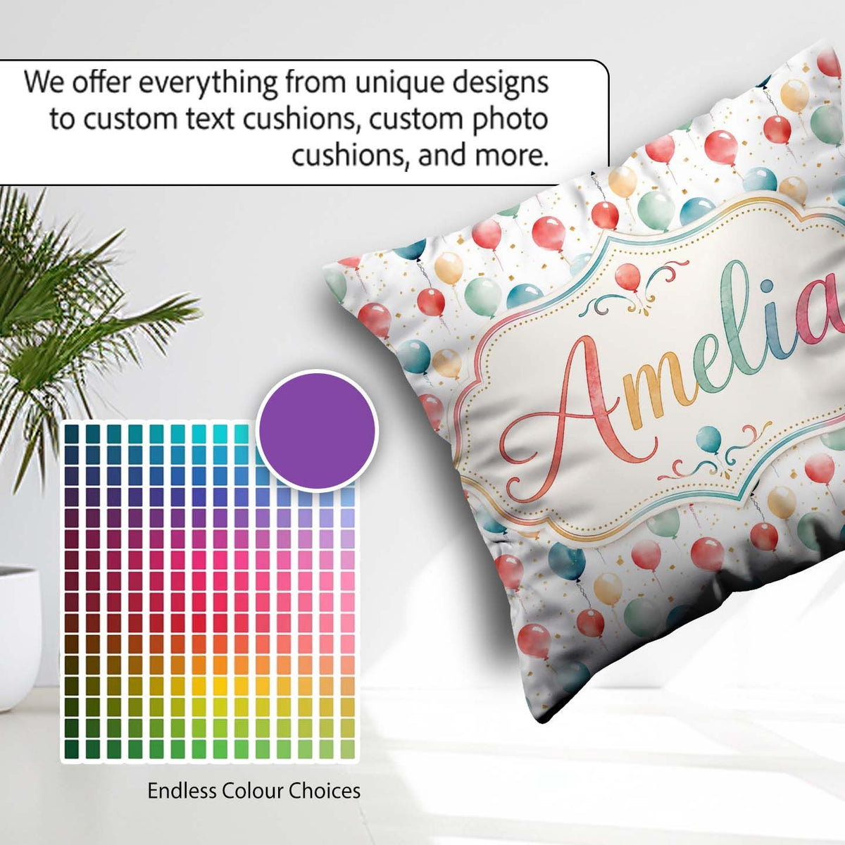 Custom Name Confetti Balloon Party Seamless Pattern Celebration Square Filled Cushion Throw Pillow Sofa Bed Home Decor Zip Washable UK Made