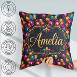 Custom Name Colorful Party Balloons Dark Background Pattern Name Square Filled Cushion Throw Pillow Sofa Bed Home Decor Zip Washable UK Made