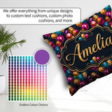Custom Name Colorful Party Balloons Dark Background Pattern Name Square Filled Cushion Throw Pillow Sofa Bed Home Decor Zip Washable UK Made