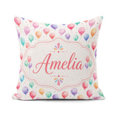 Custom Name Pastel Watercolor Balloons Floating Seamless Pattern Square Filled Cushion Throw Pillow Sofa Bed Home Decor Zip Washable UK Made