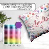Custom Name Pastel Watercolor Balloons Floating Seamless Pattern Square Filled Cushion Throw Pillow Sofa Bed Home Decor Zip Washable UK Made