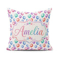 Custom Name Bright Watercolor Balloons with Blue Purple Seamless Square Filled Cushion Throw Pillow Sofa Bed Home Decor Zip Washable UK Made