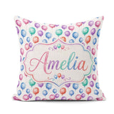 Custom Name Bright Watercolor Balloons with Blue Purple Seamless Square Filled Cushion Throw Pillow Sofa Bed Home Decor Zip Washable UK Made
