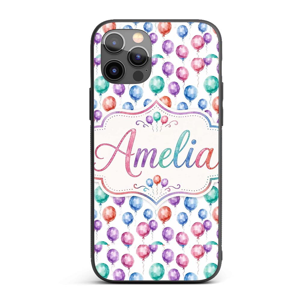 Bright Watercolor Balloons with Blue Purple Tones Custom Name Protective Phone Case Mobile Cover Durable Everyday Smartphone Shock Resistant