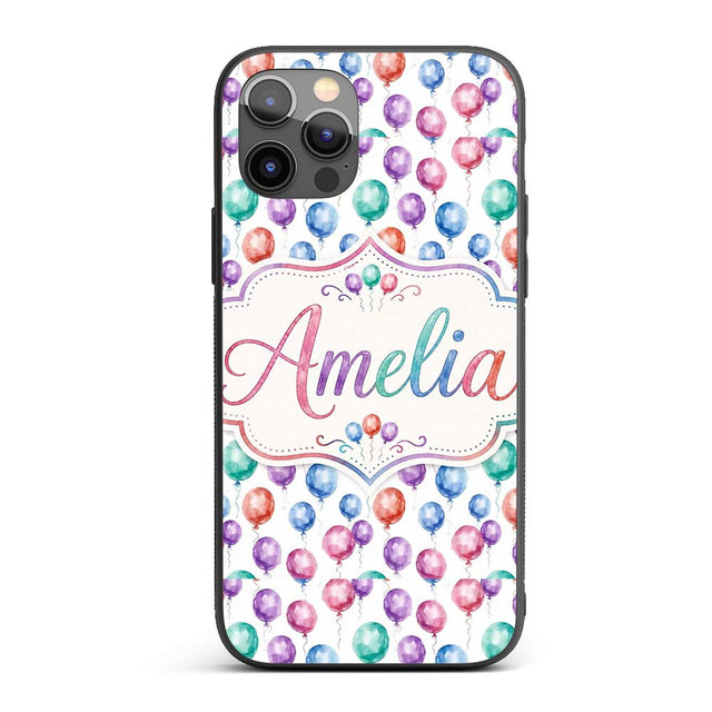 Bright Watercolor Balloons with Blue Purple Tones Custom Name Protective Phone Case Mobile Cover Durable Everyday Smartphone Shock Resistant