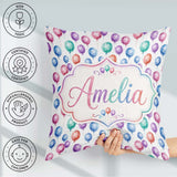 Custom Name Bright Watercolor Balloons with Blue Purple Seamless Square Filled Cushion Throw Pillow Sofa Bed Home Decor Zip Washable UK Made