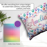 Custom Name Bright Watercolor Balloons with Blue Purple Seamless Square Filled Cushion Throw Pillow Sofa Bed Home Decor Zip Washable UK Made