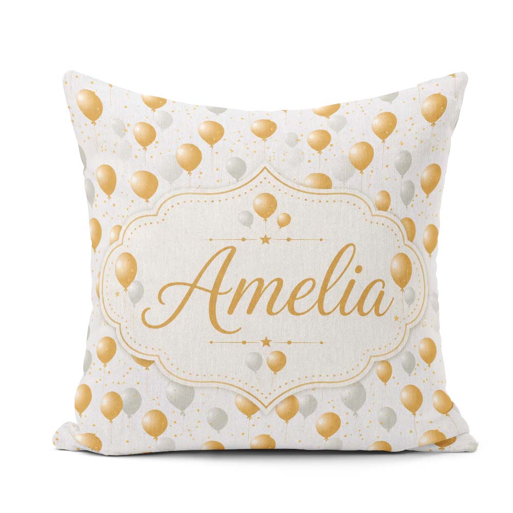 Custom Name Elegant and White Balloons Confetti Seamless Pattern Square Filled Cushion Throw Pillow Sofa Bed Home Decor Zip Washable UK Made