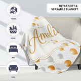 Elegant Gold and White Balloons Confetti Seamless Pattern Custom  Personalised Custom Name Super Soft Fleece Blanket Bed Sofa Throw