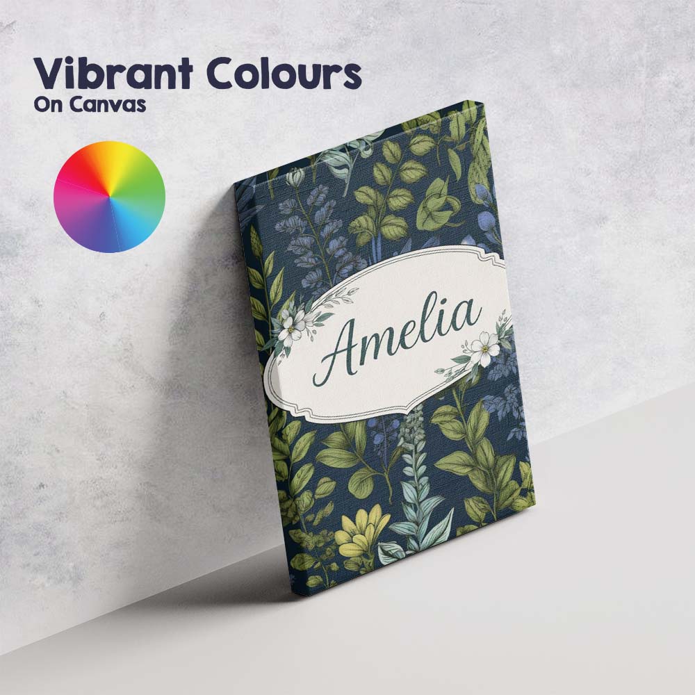 Personalised Name Elegant Botanical Leaves Blue Green Floral Seamless Custom Home Unique Canvas Wall Art Print Decor Picture Ready to Hang