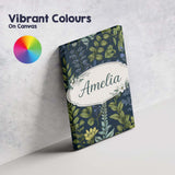 Personalised Name Elegant Botanical Leaves Blue Green Floral Seamless Custom Home Unique Canvas Wall Art Print Decor Picture Ready to Hang