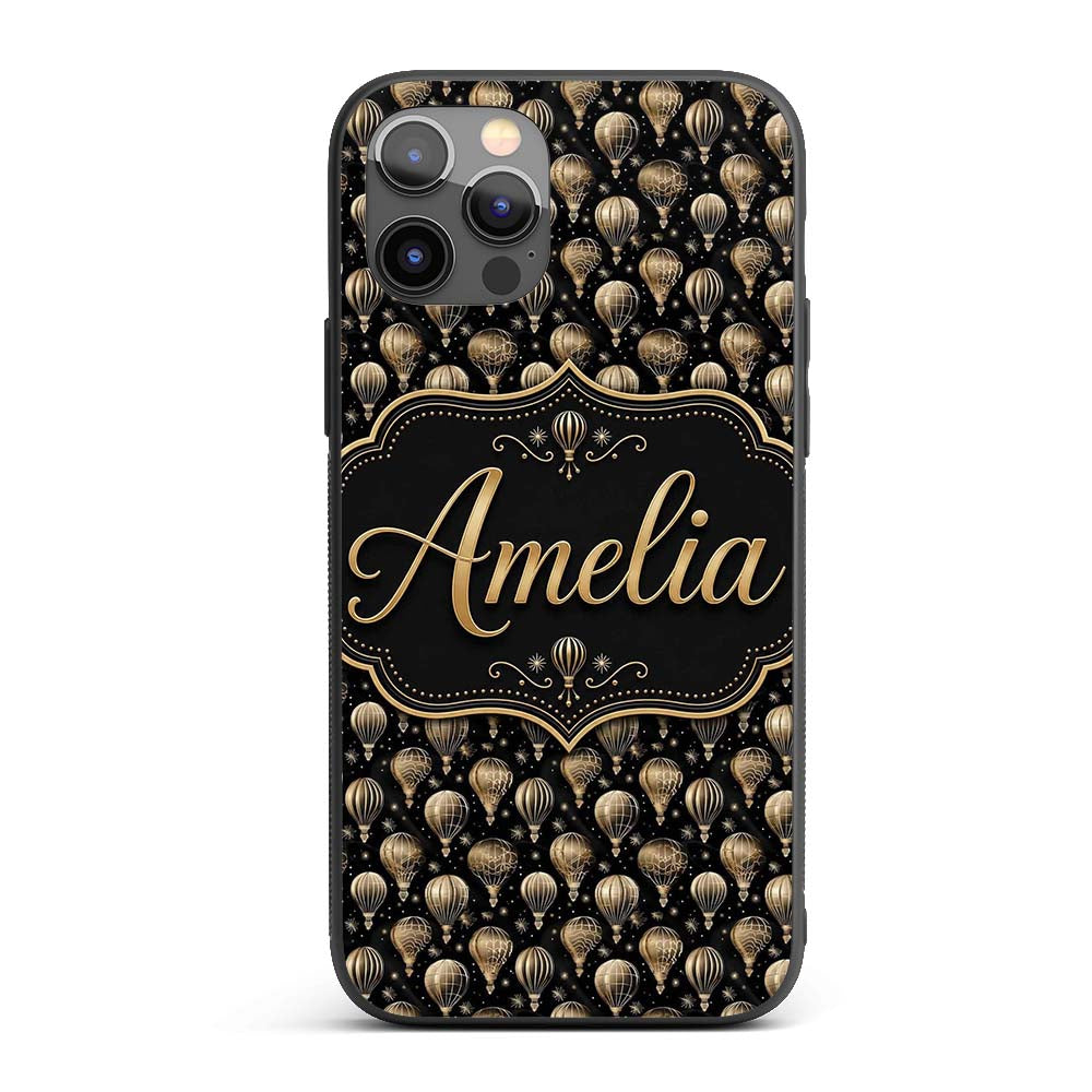 Luxury Gold Hot Air Balloons on Printed Design Custom Name Protective Phone Case Mobile Cover Durable Everyday Smartphone Shock Resistant