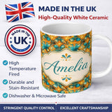 Personalized Custom Name Abstract Teal and Orange Floral Geometric Seamless Pattern Name Cute 11oz Ceramic Coffee Tea Mug White Large Handle